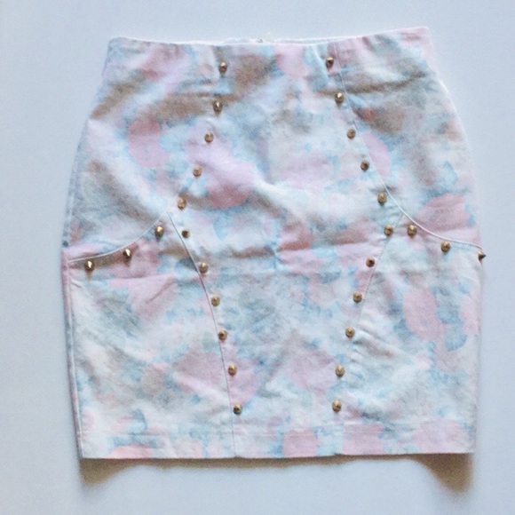 MUSTARD SEED PASTEL FLORAL STUDDED MINI SKIRT SZ M - Picture 2 of 8